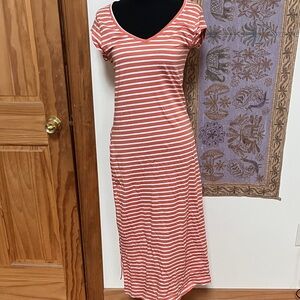 Toad&Co Striped V-Neck Maxi Dress - Red and White